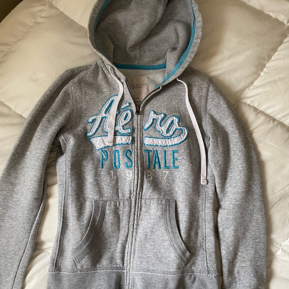 Aeropostale Heather Gray Hoodie with Blue Accents - Picture 2 of 3